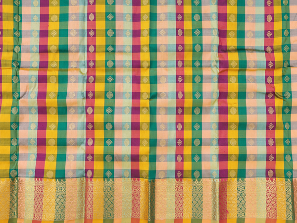 Checks Design Multicolor Kanchipuram Pavadai Sattai Material