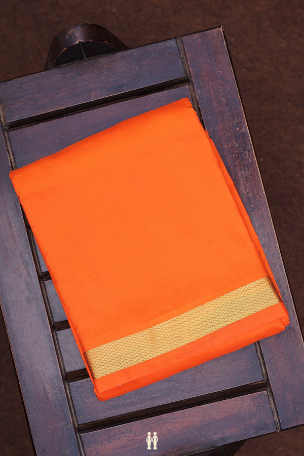 Zari Border Orange Silk Dhoti With Angavastram Set