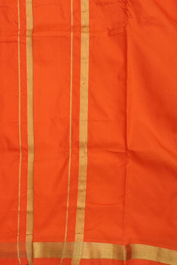Zari Border Orange Silk Dhoti With Angavastram Set