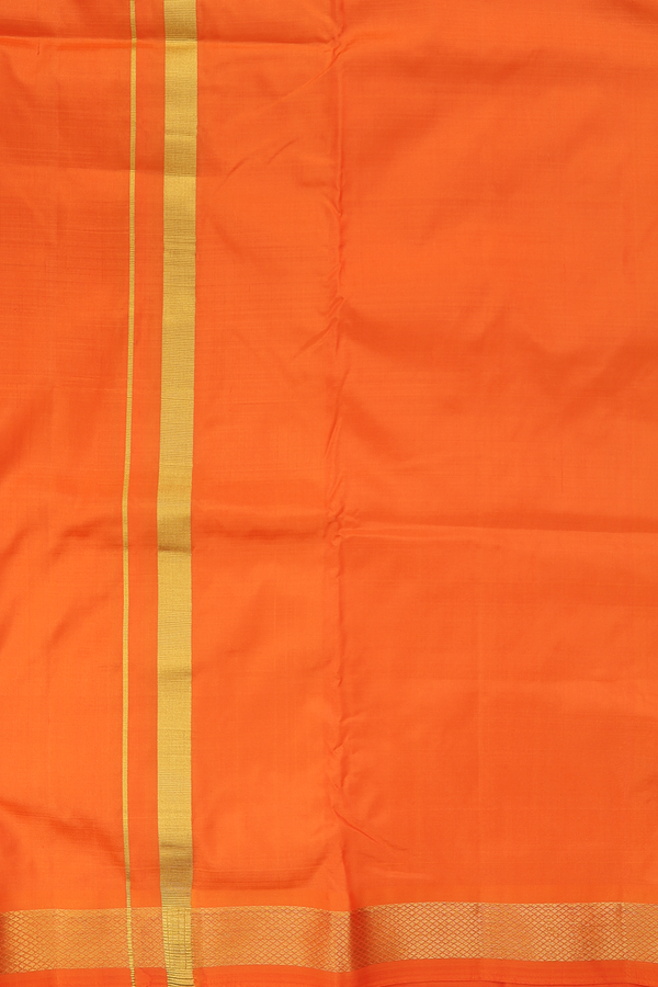 Zari Border Orange Silk Dhoti With Angavastram Set