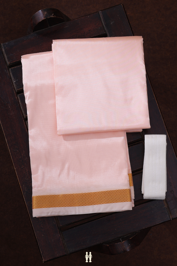 Zari Border Pale Orange Art Silk Dhoti With Shirt Material