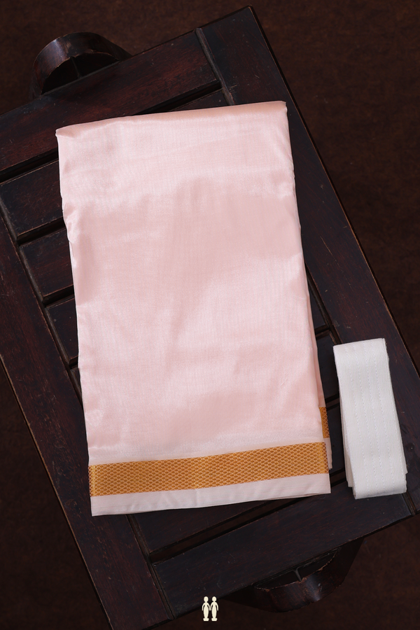 Zari Border Pale Orange Art Silk Dhoti With Shirt Material
