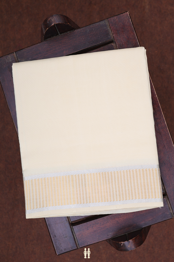 Zari Border Pale Yellow Silk Dhoti With Angavastram Set