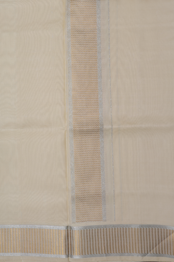 Zari Border Pale Yellow Silk Dhoti With Angavastram Set