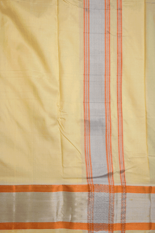 Zari Border Pale Yellow Silk Dhoti With Angavastram Set