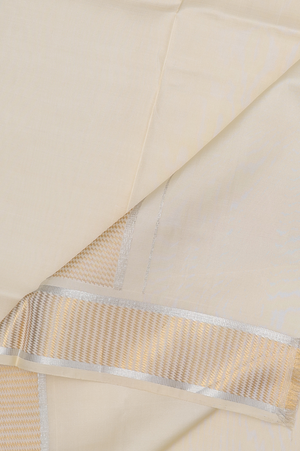 Zari Border Pale Yellow Silk Dhoti With Angavastram Set