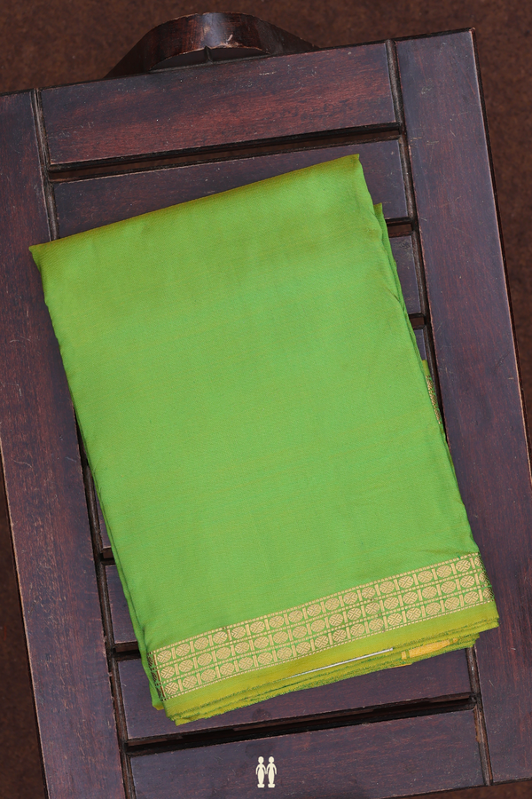 Zari Border Parrot Green Silk Dhoti With Angavastram Set