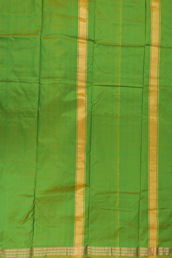 Zari Border Parrot Green Silk Dhoti With Angavastram Set