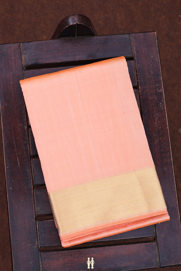 Zari Border Pastel Orange Silk Dhoti With Angavastram Set
