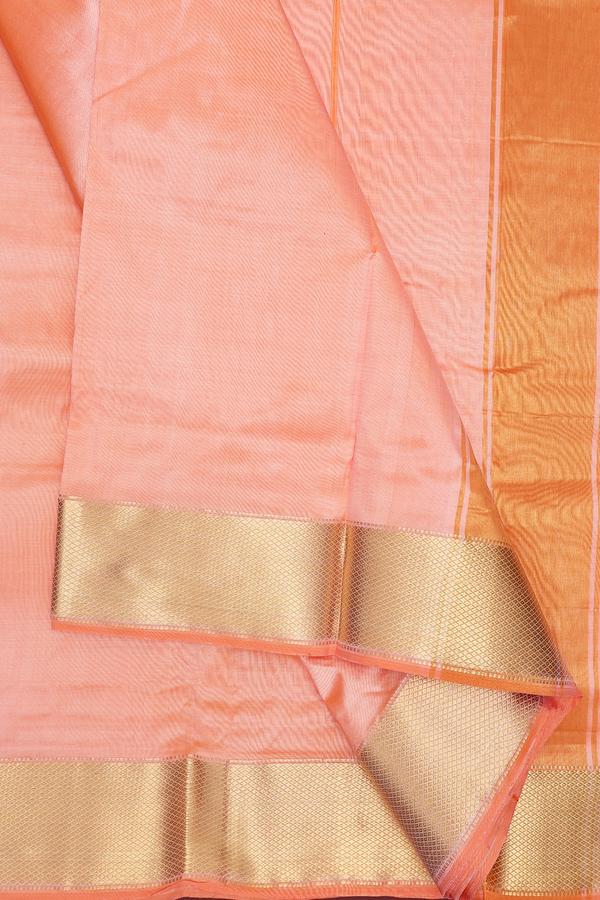 Zari Border Pastel Orange Silk Dhoti With Angavastram Set