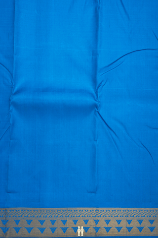 Zari Border Plain Azure Blue Kanchipuram Silk Saree