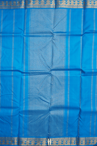 Zari Border Plain Azure Blue Kanchipuram Silk Saree
