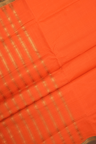 Zari Border Plain Bright Orange Mangalagiri Cotton Saree