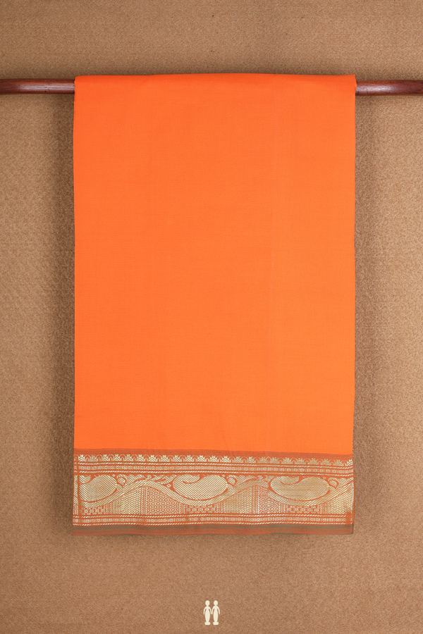 Zari Border Plain Bright Orange Poly Cotton Saree