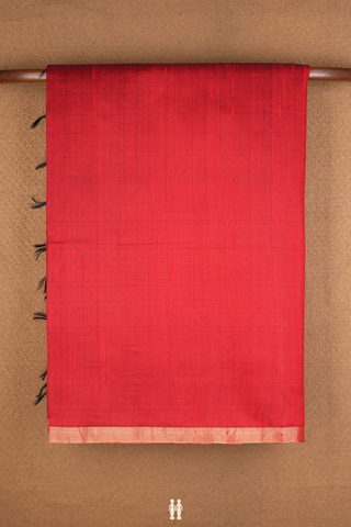 Zari Border Plain Crimson Red Raw Silk Saree