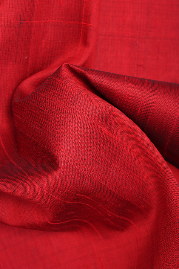 Zari Border Plain Crimson Red Raw Silk Saree