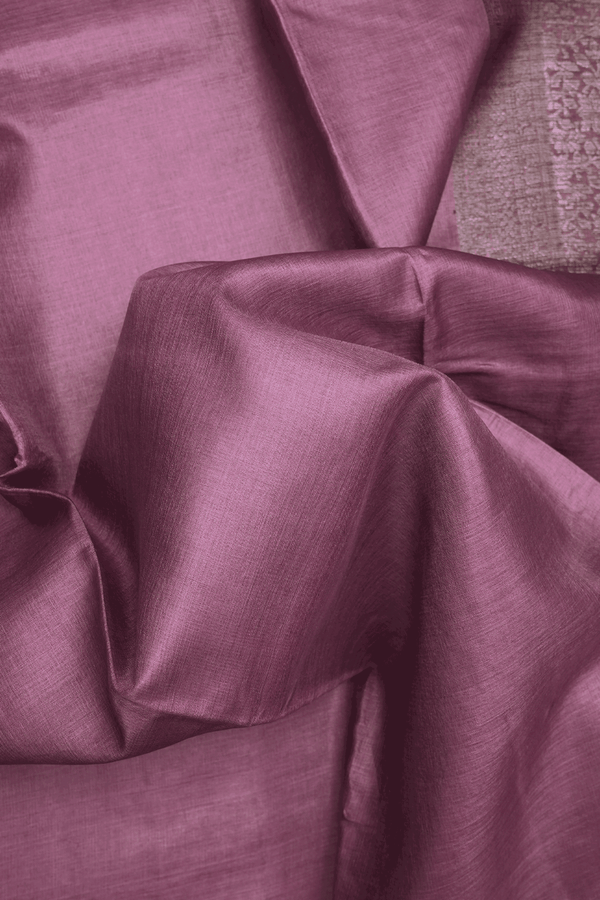 Zari Border Plain Dark Mulberry Tussar Silk Saree