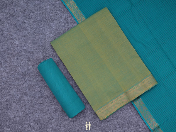 Zari Border Plain Green Cotton Unstitched Salwar Material