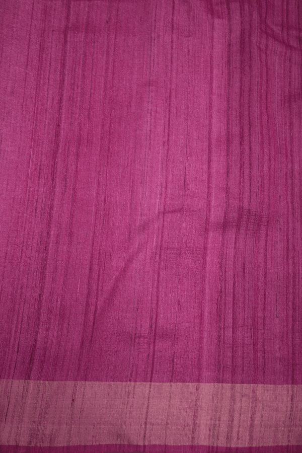 Zari Border Plain Magenta Pink Tussar Silk Saree