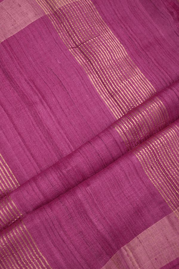 Zari Border Plain Magenta Pink Tussar Silk Saree