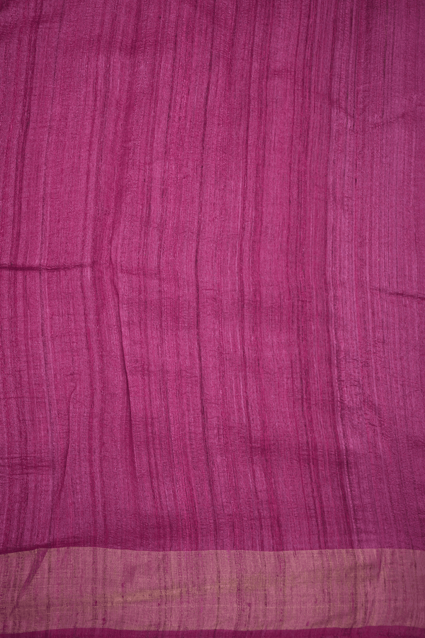 Zari Border Plain Magenta Pink Tussar Silk Saree