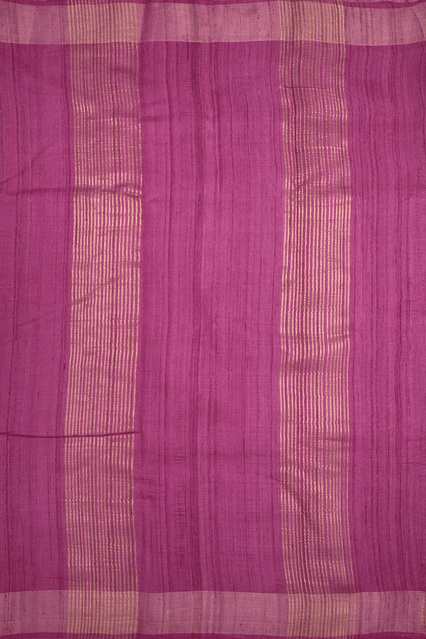 Zari Border Plain Magenta Pink Tussar Silk Saree