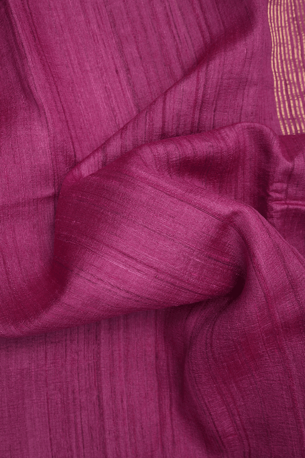 Zari Border Plain Magenta Pink Tussar Silk Saree