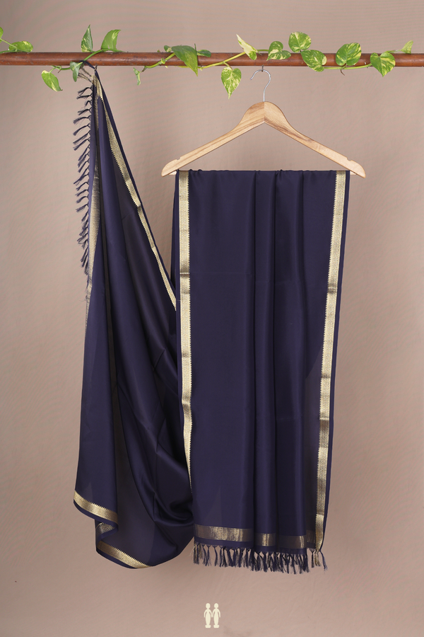 Zari Border Plain Navy Blue Mysore Silk Dupatta