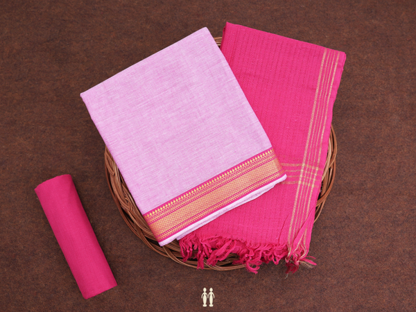 Zari Border Plain Pink Cotton Unstitched Salwar Material