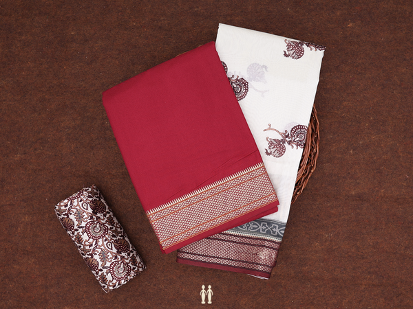 Zari Border Plain Ruby Red Cotton Unstitched Salwar Material