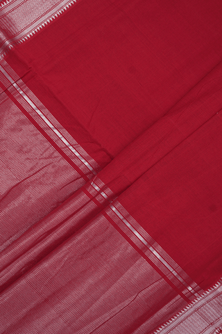 Zari Border Plain Ruby Red Mangalagiri Cotton Saree