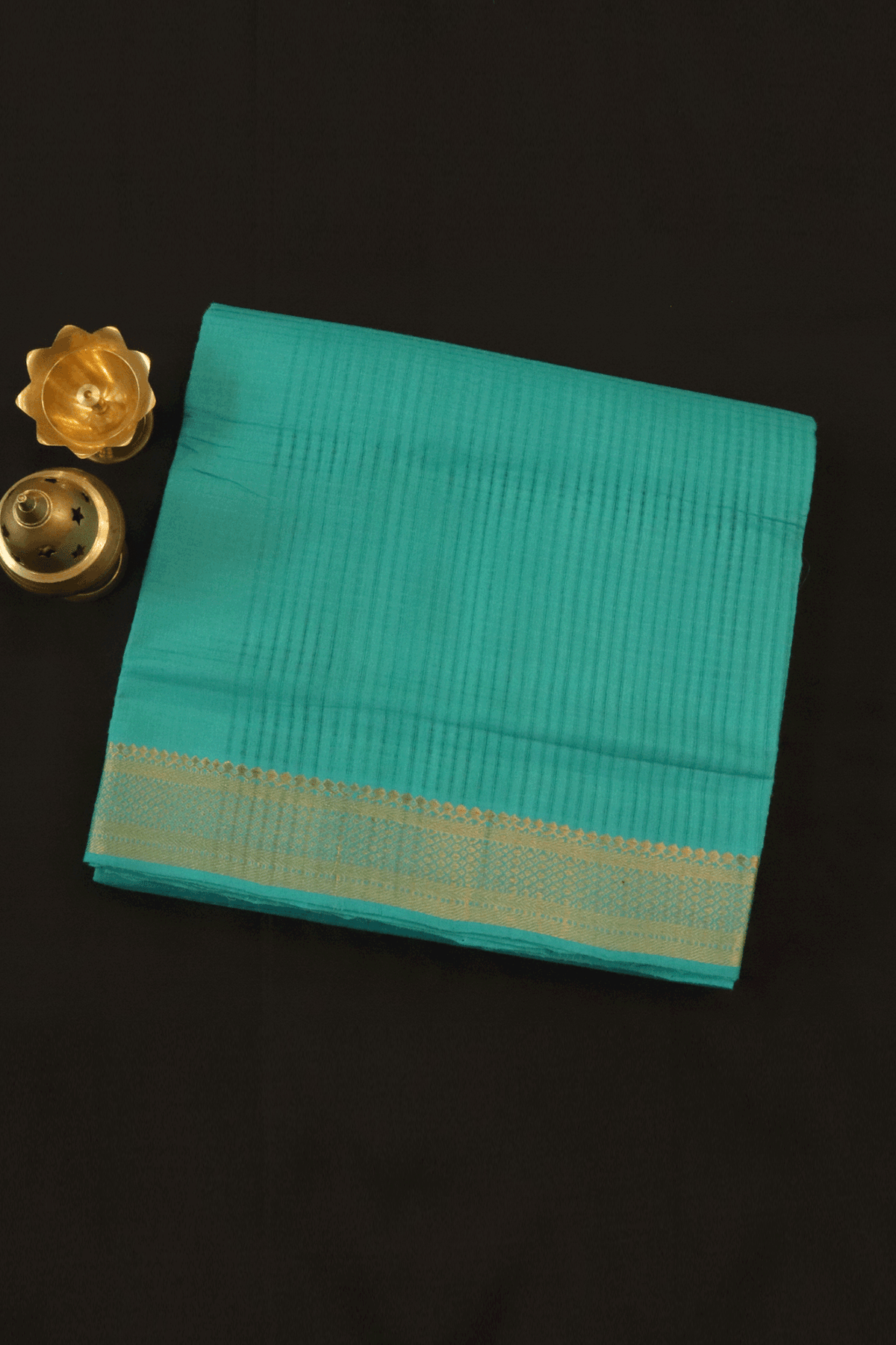 Zari Border Plain Turkish Blue Mangalagiri Cotton Saree