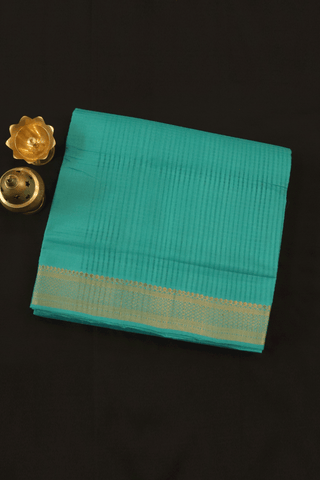 Zari Border Plain Turkish Blue Mangalagiri Cotton Saree