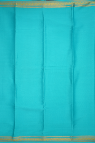 Zari Border Plain Turquoise Blue Mysore Silk Saree