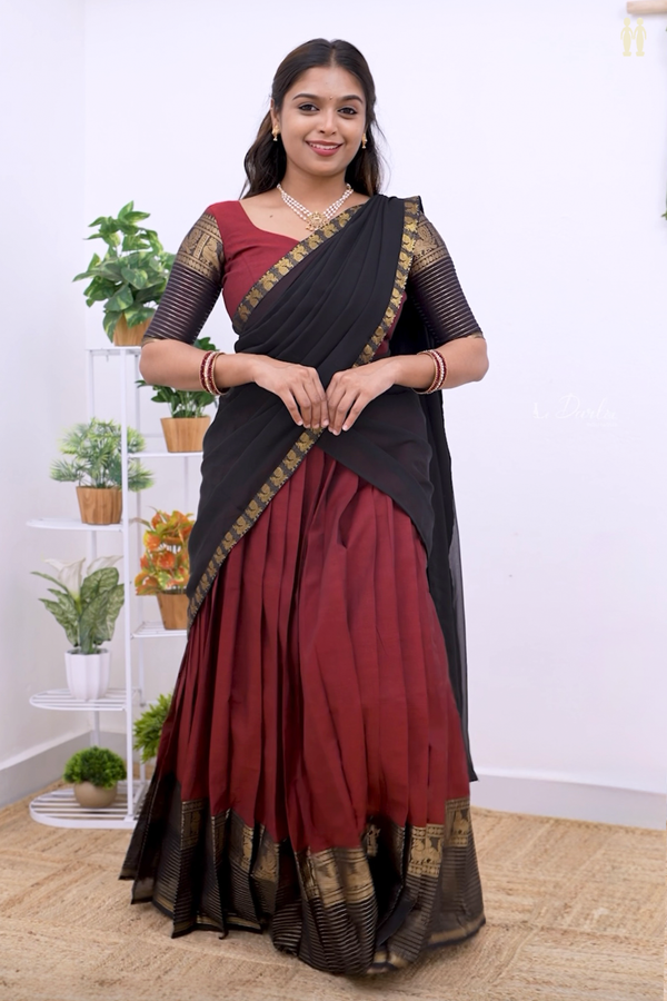 Zari Border Red Cotton Readymade Half Saree