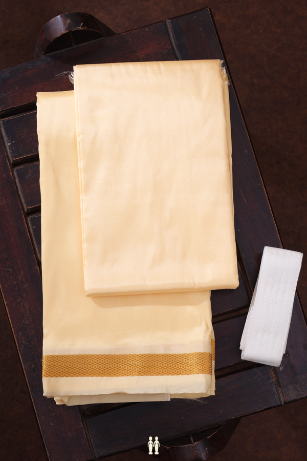 Zari Border Sandal Art Silk Dhoti With Shirt Material