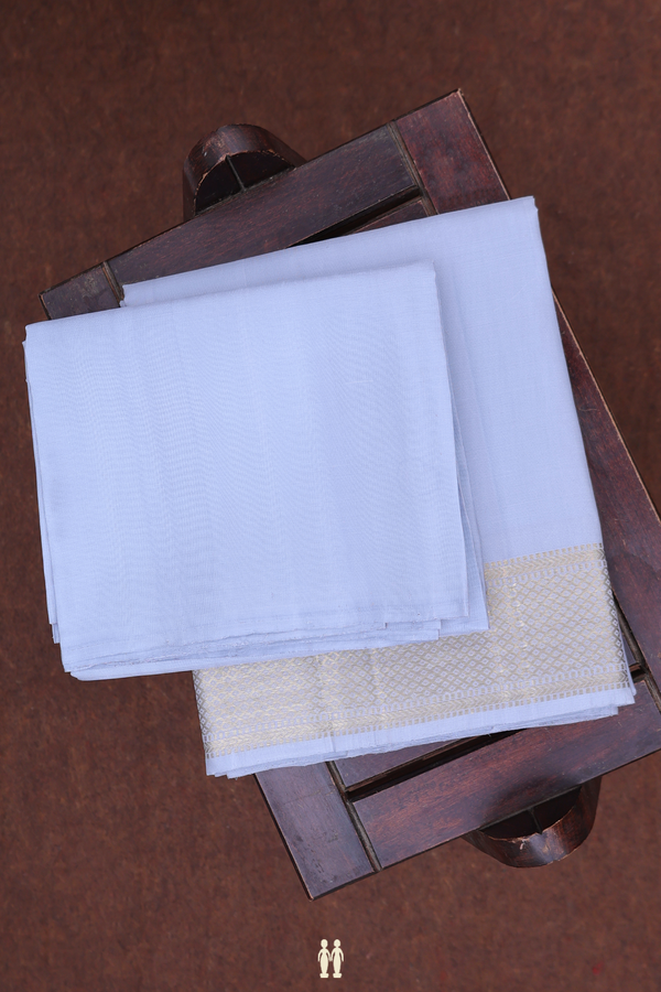 Zari Border Steel Blue Silk Dhoti With Shirt Material