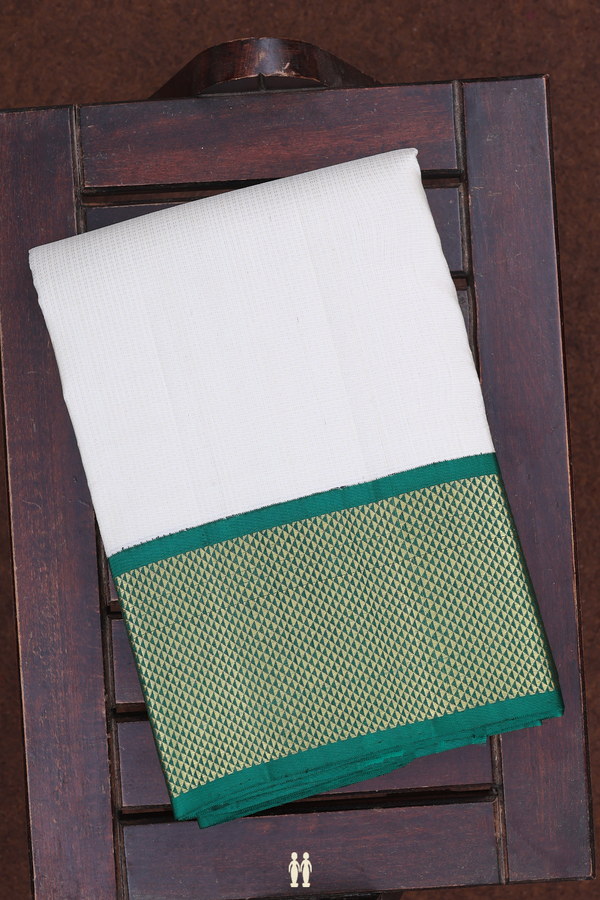 Stripes Design White Silk Dhoti With Angavastram Set