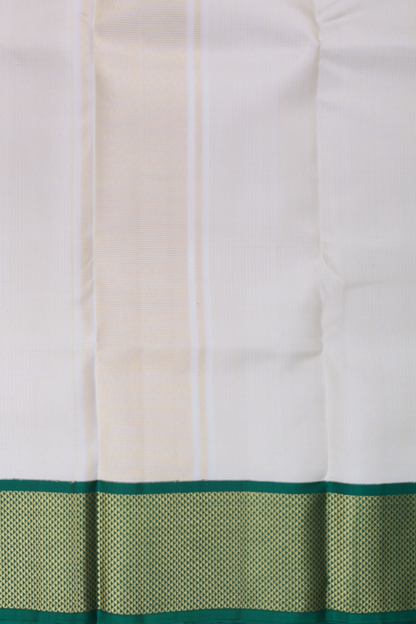 Stripes Design White Silk Dhoti With Angavastram Set