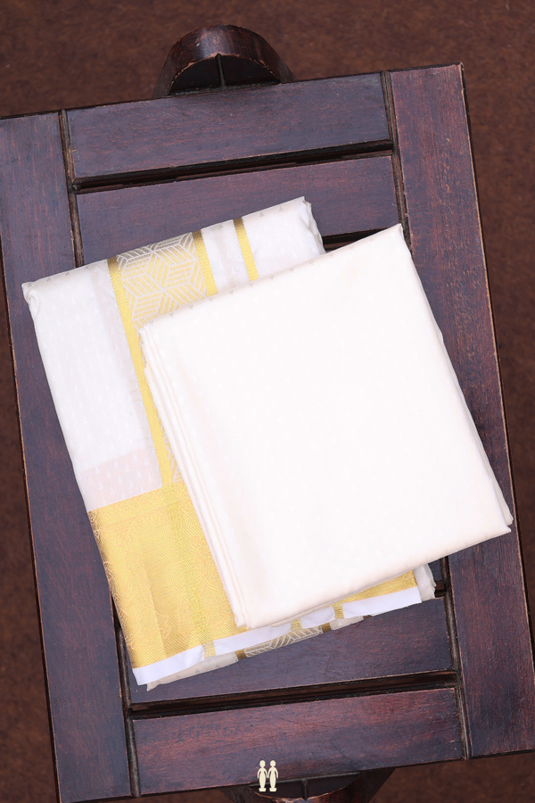 Zari Border White Art Silk Dhoti With Shirt Material