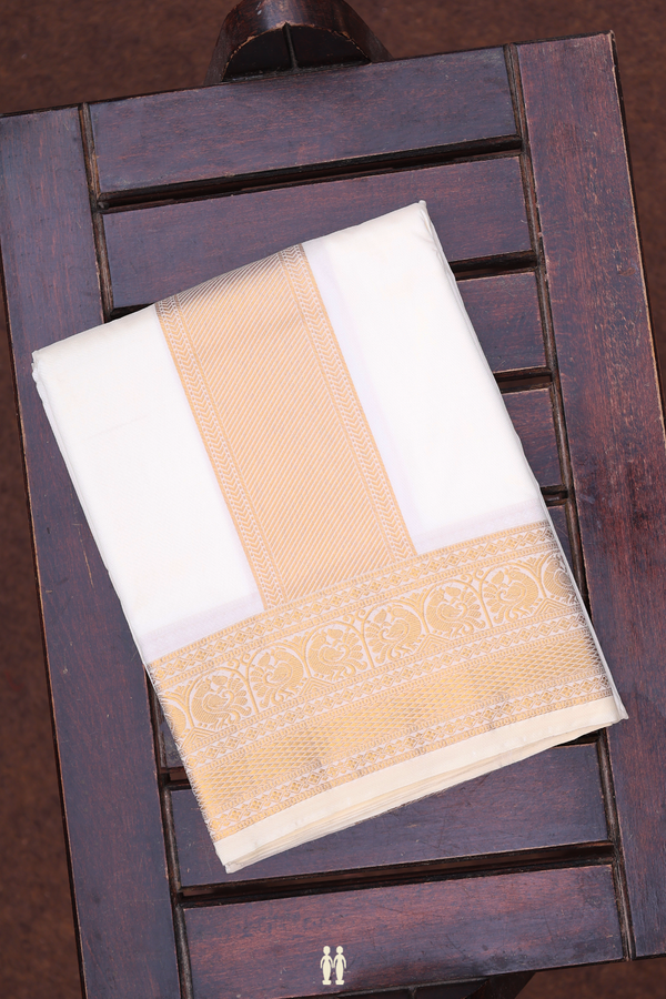 Zari Border White Art Silk Dhoti With Shirt Material