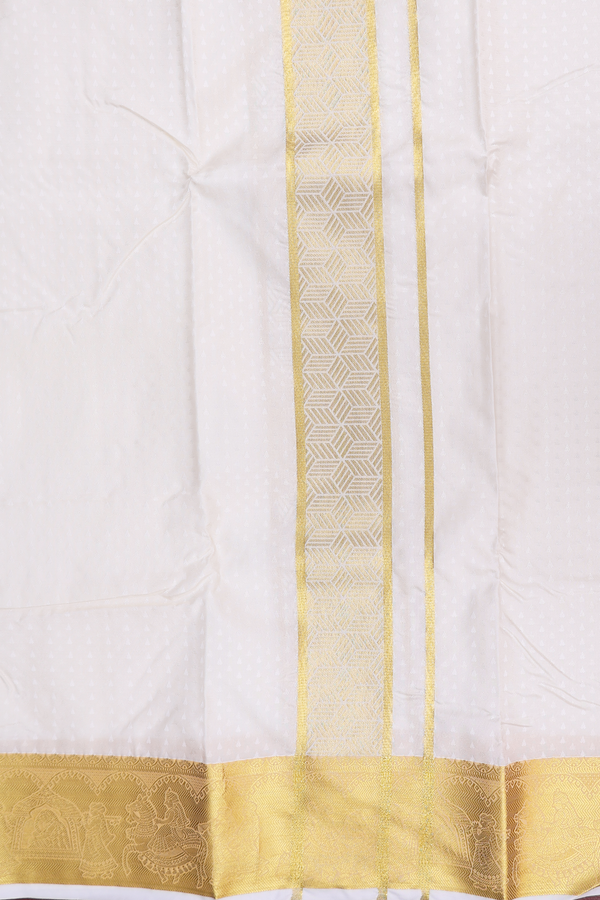 Zari Border White Art Silk Dhoti With Shirt Material