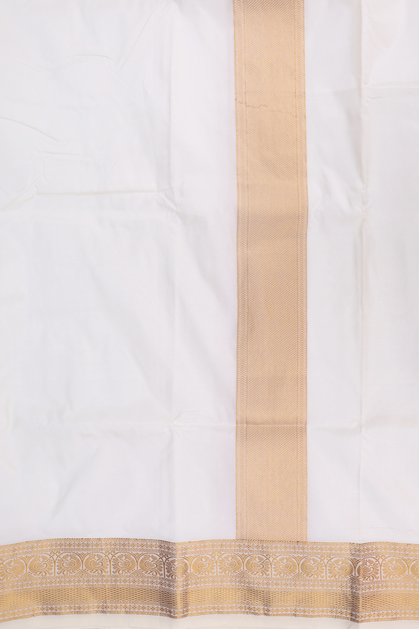Zari Border White Art Silk Dhoti With Shirt Material
