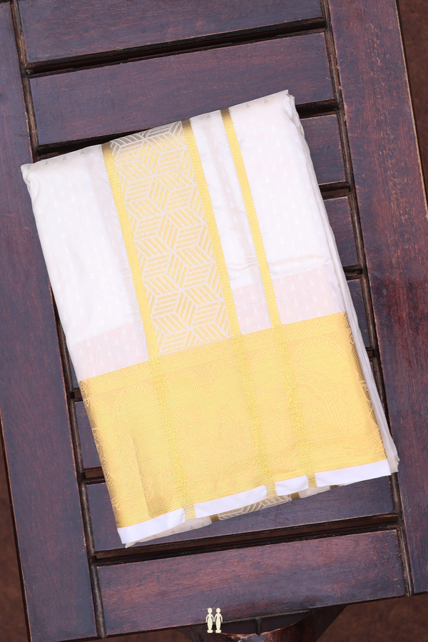Zari Border White Art Silk Dhoti With Shirt Material