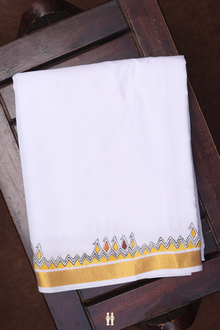 Zari Border White Cotton Adjustable Velcro Dhoti