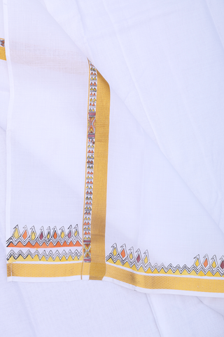 Zari Border White Cotton Adjustable Velcro Dhoti