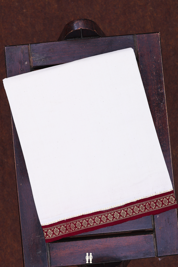 Contrast Border White Cotton Dhoti