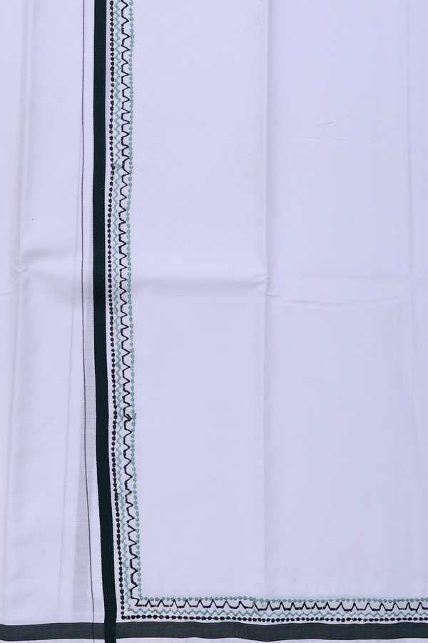 Contrast Border White Cotton Dhoti