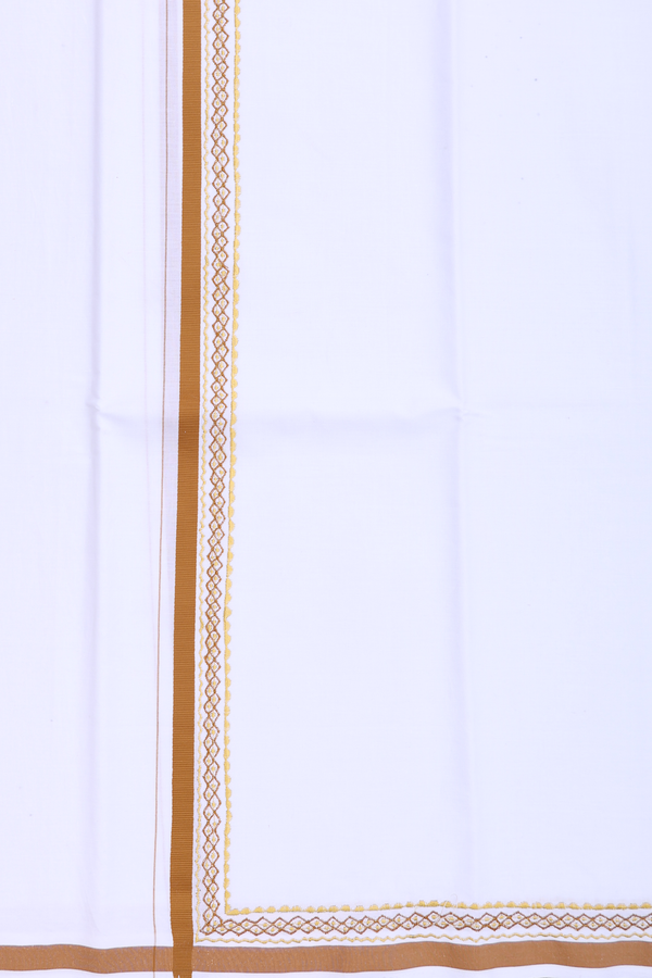 Contrast Border White Cotton Dhoti