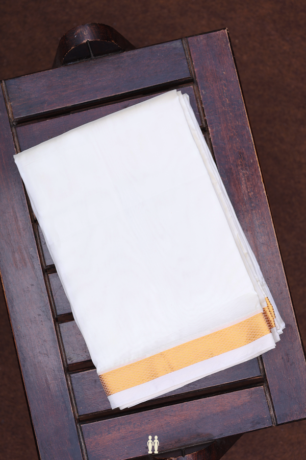 Zari Border White Cotton Dhoti With Angavastram Set
